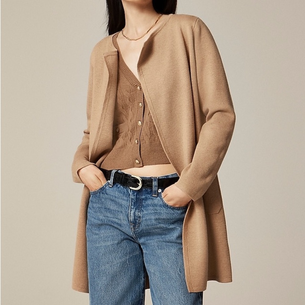 J Crew Juliette collarless sweater blazer Tan Cardigan womens medium merino wool